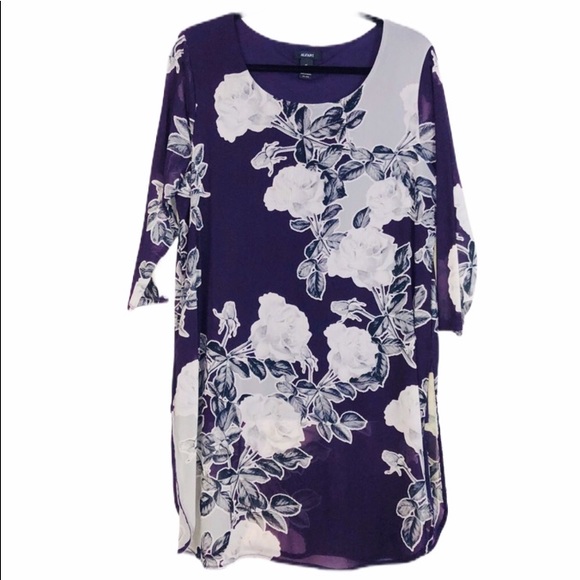 Alfani Eggplant Partially Lined Floral Tunic XL